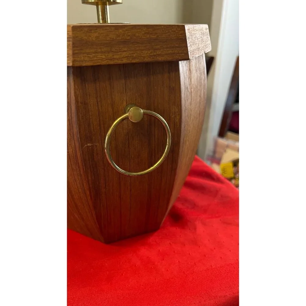Vintage Japanese Mid-Century Modern Teak Ice Bucket Brass Handle Tongs Octagonal